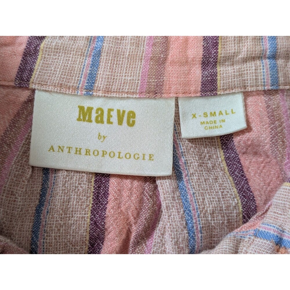 Maeve Anthropologie Lida Top Womens XS Pink Stripe Linen Blend Boho Shirt - Picture 7 of 10